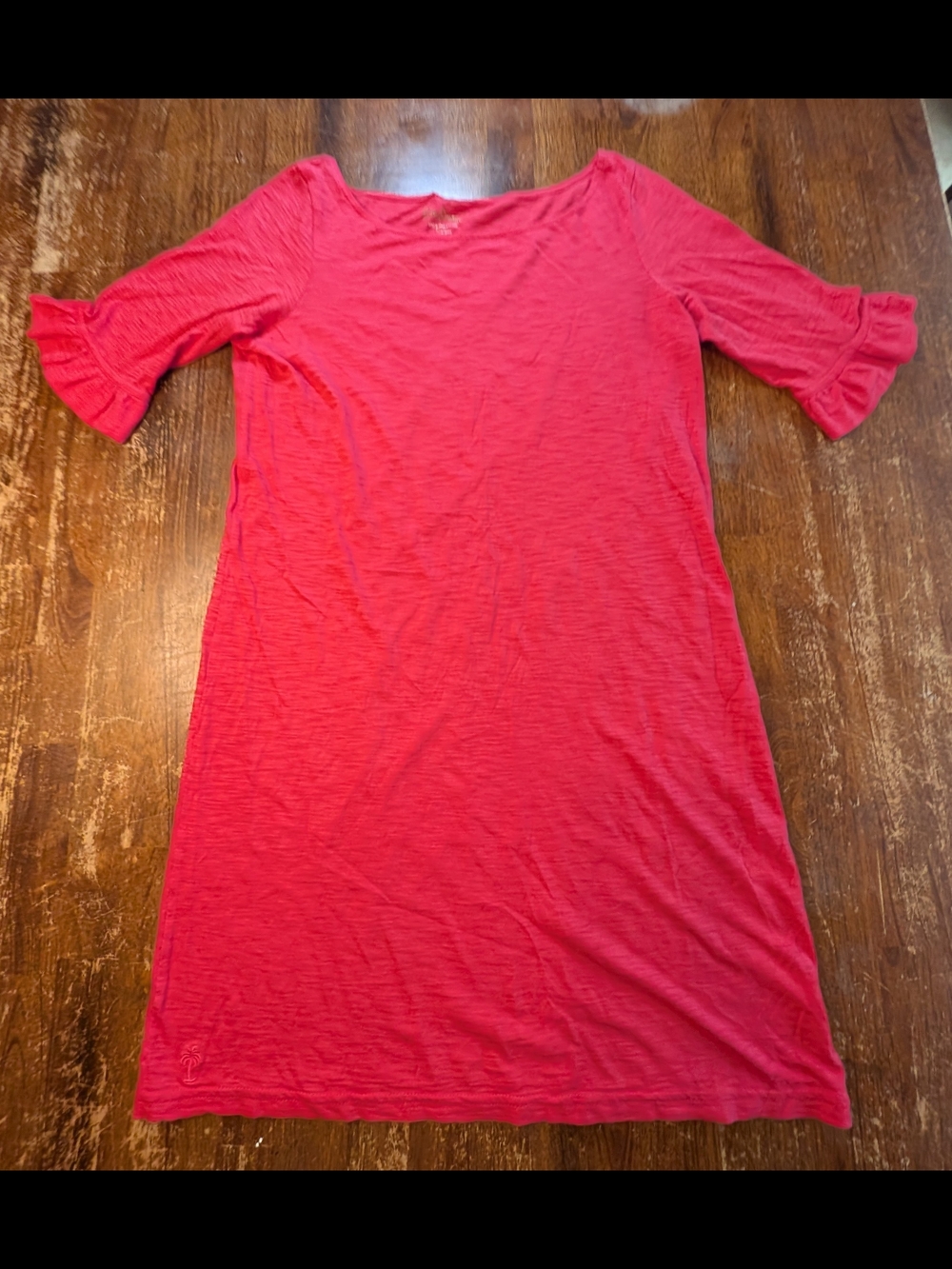 Lilly Pulitzer Pima Cotton Dress Womens Medium Red Lightweight Ruffle Sleeve